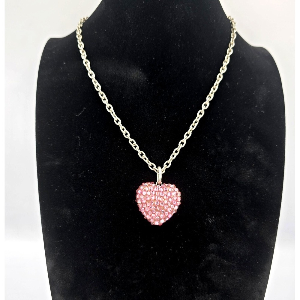 Vintage Tarina Tarantino Big Love Pink Swarovski Crystal Puffy Heart Necklace